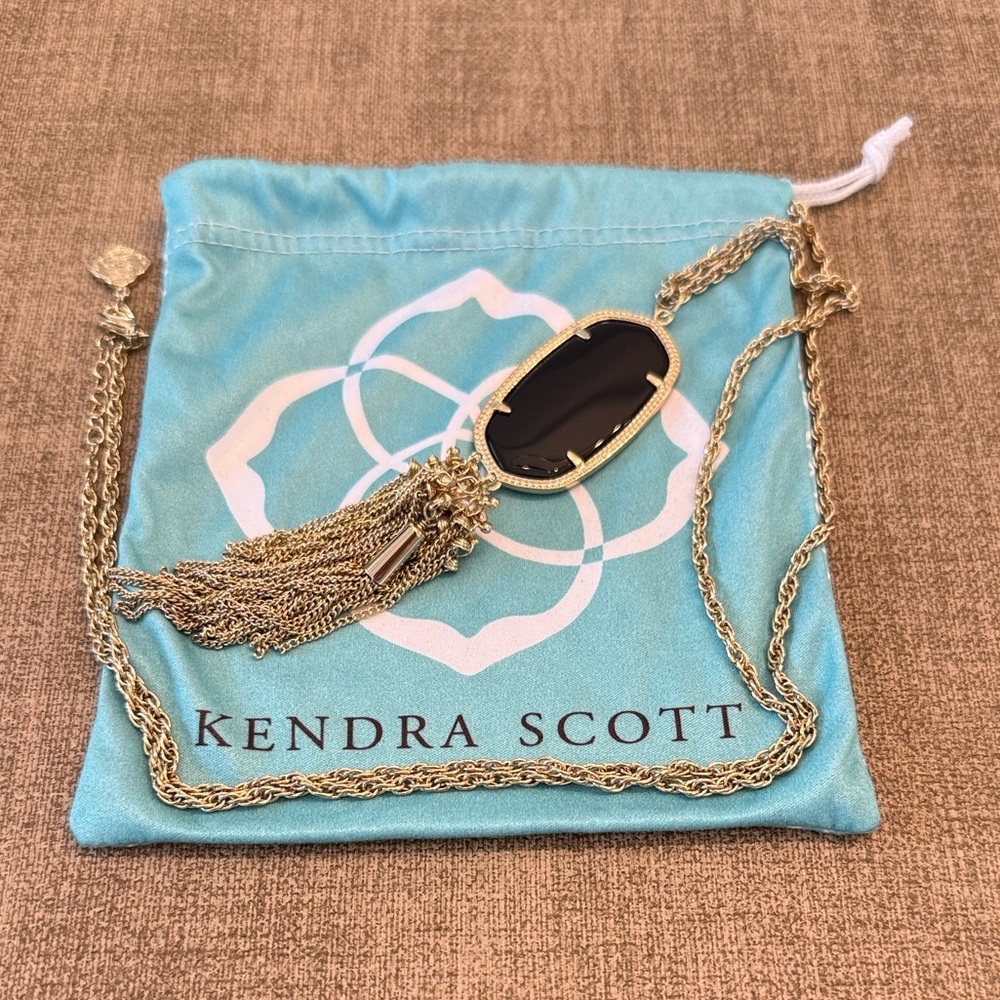 Kendra Scott Black Stone and Gold Tone Long Pendant Necklace
